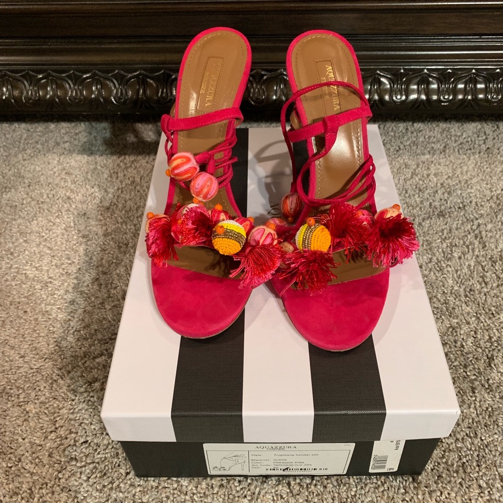 Aquazzura Suede Pink Lace up Sandals